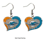 Miami Dolphins Swirl Heart Earrings