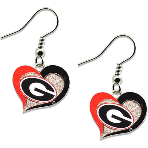 Georgia Bulldogs Swirl Heart Earrings