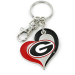 Georgia Bulldogs Swirl Heart Keychain