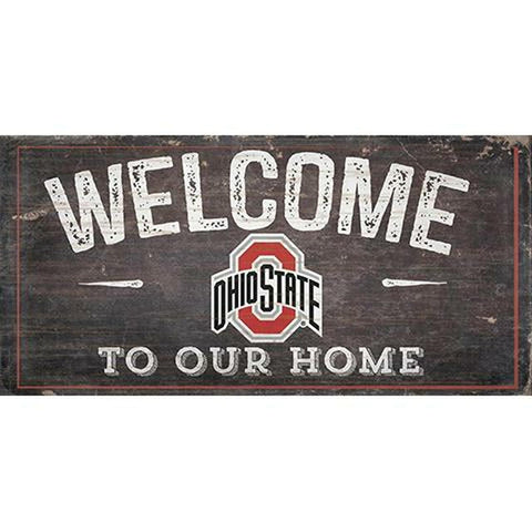 Ohio State Buckeyes Wood Sign, Welcome Distressed 6 x 12