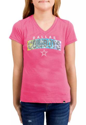 Dallas Cowboys New Era Girls' Sequin Flip Pink T-Shirt