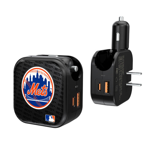 New York Mets Blackletter 2 in 1 USB A/C Charger