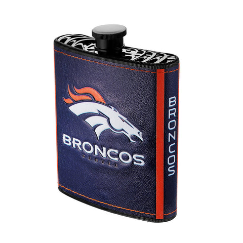 Denver Broncos 7 oz plastic hip flask with logo wrap