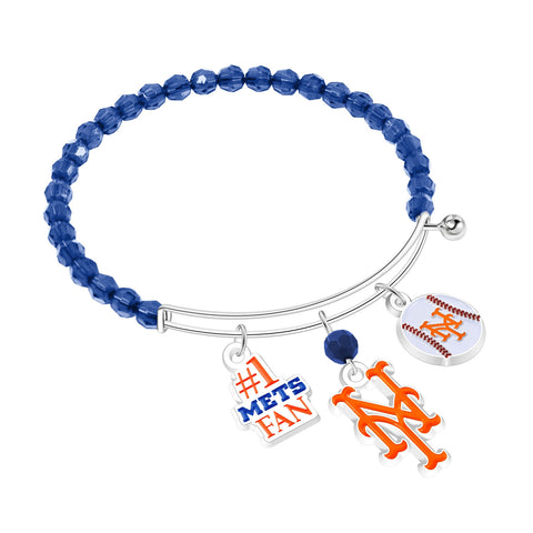 New York Mets Three Charm Logo Bead Bracelet