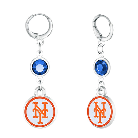 New York Mets Beaded Dangle Hoop Earrings