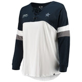 Dallas Cowboys Women's New Era Navy/White Athletic Varsity Lace-Up Long Sleeve T-Shirt