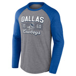 Dallas Cowboys Men's Heathered Gray/Royal Weekend Tri-Blend Raglan Long Sleeve T-Shirt