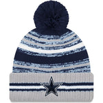 Dallas Cowboys New Era 2021 NFL Sideline Sport Official Pom Cuffed Knit Hat - Navy/Gray